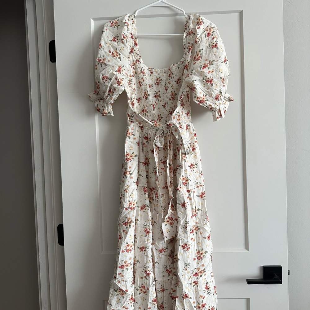 Bohme Floral Puff Sleeve Maxi Dress - Cream and Red